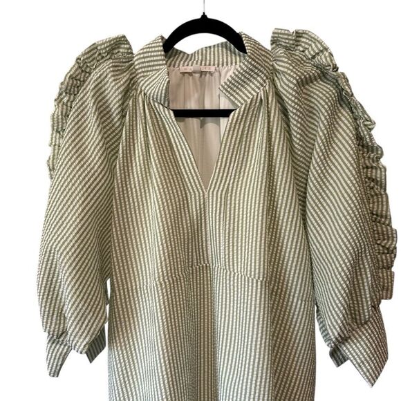 Revolve Karlie Green Mint Seersucker Stripe Ruffle Boho Dress - Picture 5 of 11